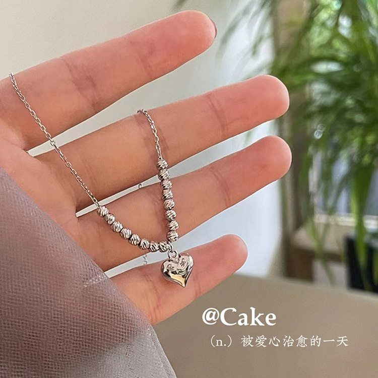 925纯银立体爱心吊坠项链女 简约ins风小众送女友转运珠纯银项链