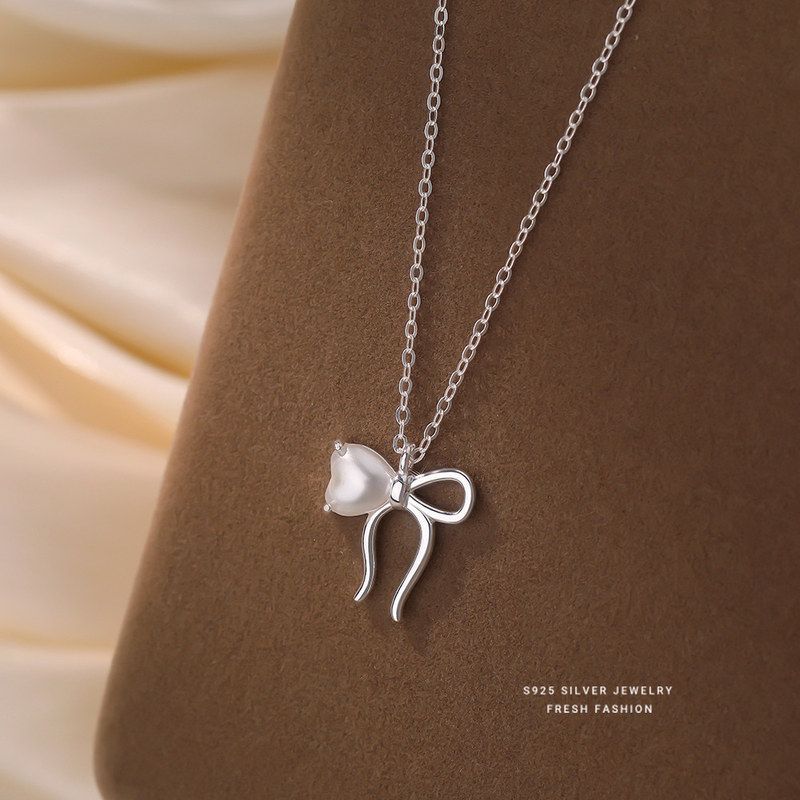 925纯银线条爱心蝴蝶结项链韩版INS小众设计高级感百搭个性锁骨链