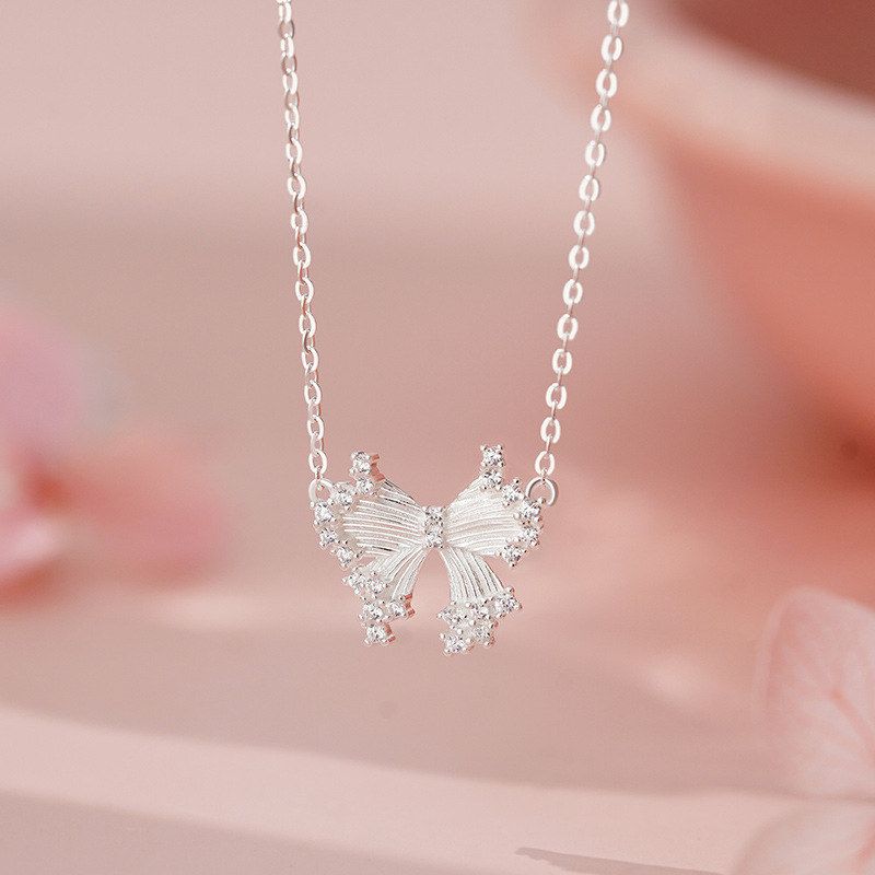 纯银S925蝴蝶项链甜心韩版设计温柔奶油甜美风优雅锁骨链