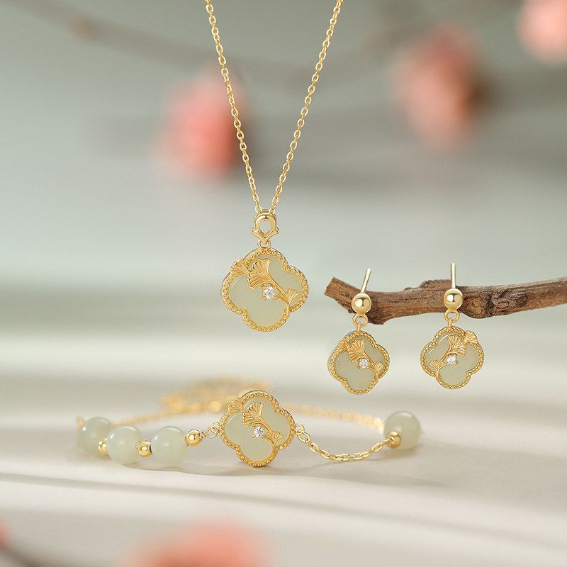 原创纯银S925何其有幸银杏叶项链温柔轻奢个性耳钉小众手链