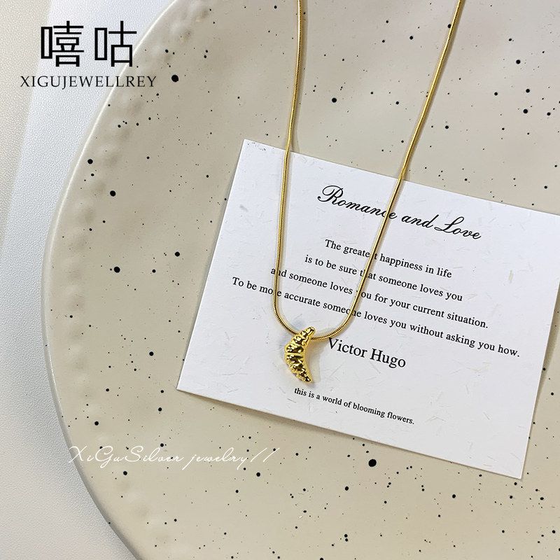 通体S925银牛角包项链女小众设计韩国韩版个性秋冬颈链