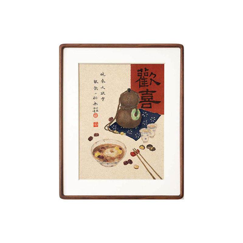 新中式客厅装饰画四联禅意茶壶餐厅墙壁画日式复古原木风茶室挂画