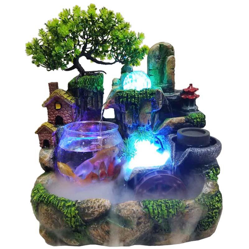 创意假山流水含小树款卡通圆塑鱼缸盆景养鱼摆件新奇特儿童礼物
