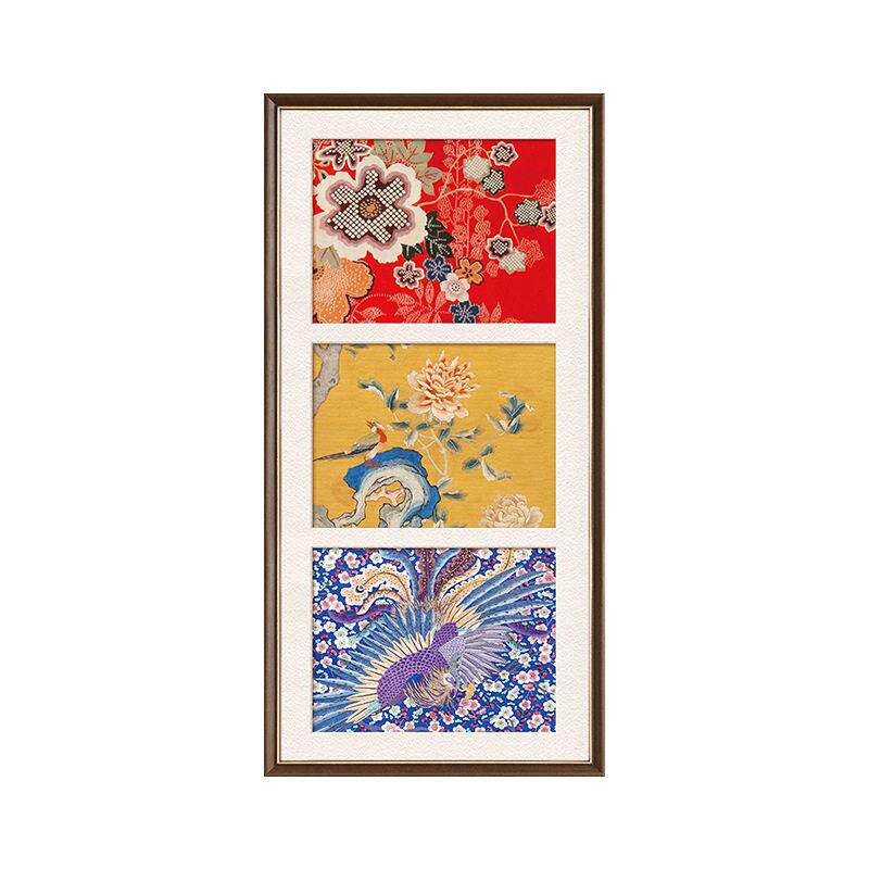 新中式客厅装饰画花鸟国风餐厅挂画实木画框复古壁画斗柜摆件新款