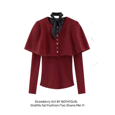 毛衣冬季女装新款斗篷披肩两件套