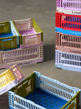 longlife多巴胺可折叠收纳篮桌面收纳盒零食储物篮马卡龙收纳筐子