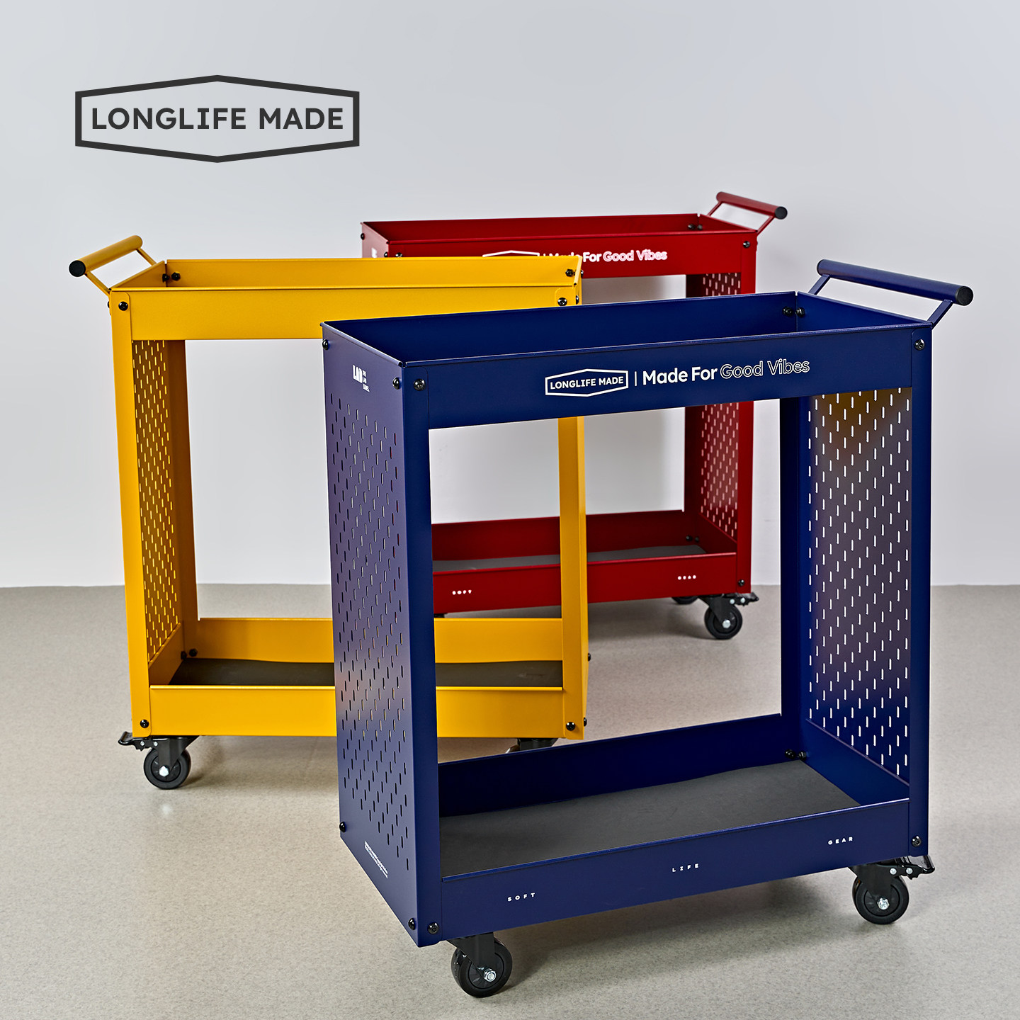 longlife金属小推车小布停车位蒙德里安红黄蓝零食杂物收纳储物箱