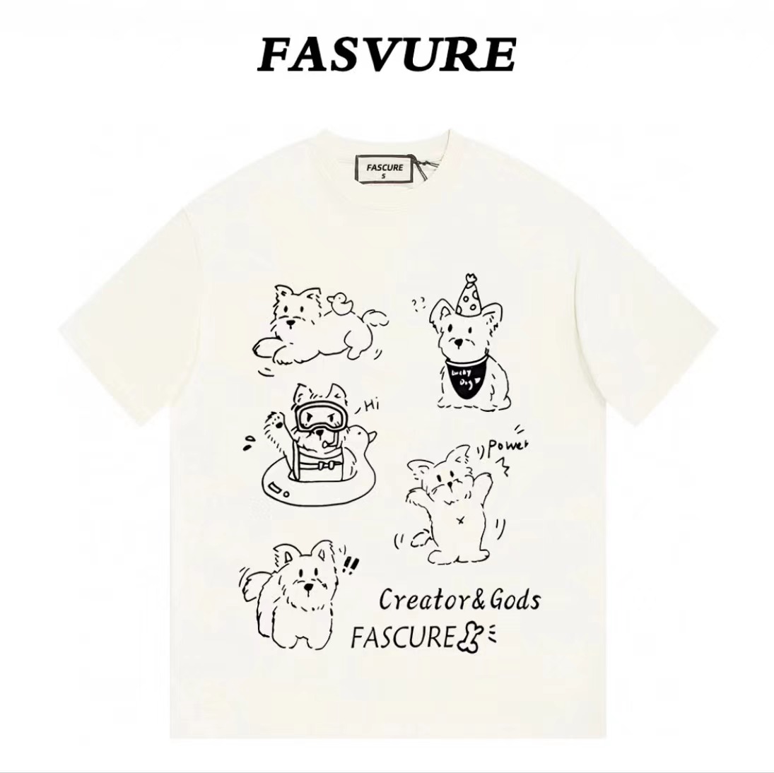 FASCURE卡通约克夏直喷工艺ovesizeT恤纯棉圆领短袖春季新款宽松