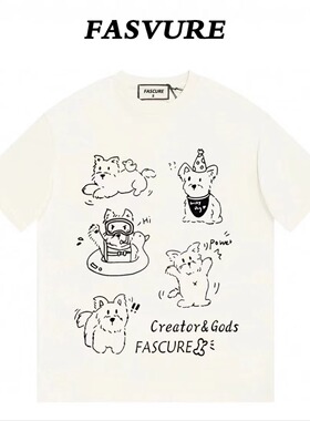 FASCURE卡通约克夏直喷工艺ovesizeT恤纯棉圆领短袖春季新款宽松