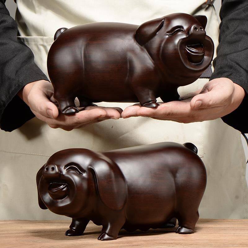 黑檀木雕猪摆件木质生肖猪红木工艺品实木头家居客厅玄关装饰礼品