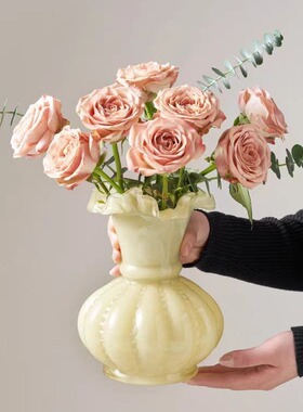北欧中古花瓶高级感芬顿南瓜高颜值插花装饰摆件奶油风摆件ins风