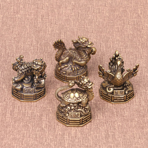 复古黄铜工艺品四大远古摆件青龙白虎朱雀玄武镇纸搁笔架礼品