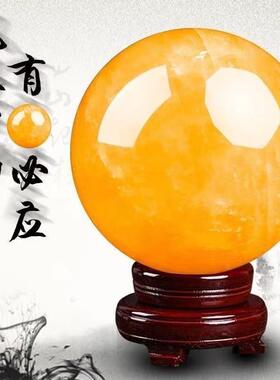 天然黄水晶球风水球转运球黄色米黄玉水晶球摆件化解厨房西北方向