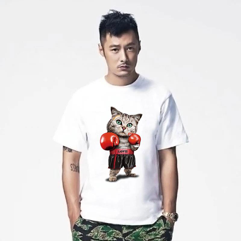 拳击猫咪短袖t恤男士大码潮inT恤