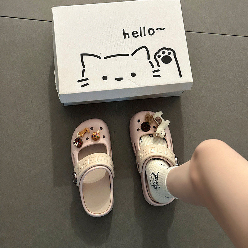 意尔康可爱卡通小马包头洞洞鞋女2026夏季厚底防滑一脚蹬外穿凉拖