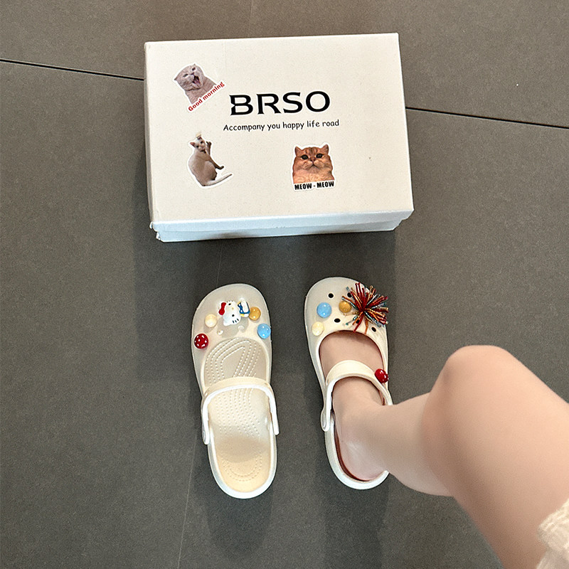 意尔康可爱风卡通彩色烟花米珠洞洞鞋女2026夏厚底防滑一脚蹬外穿