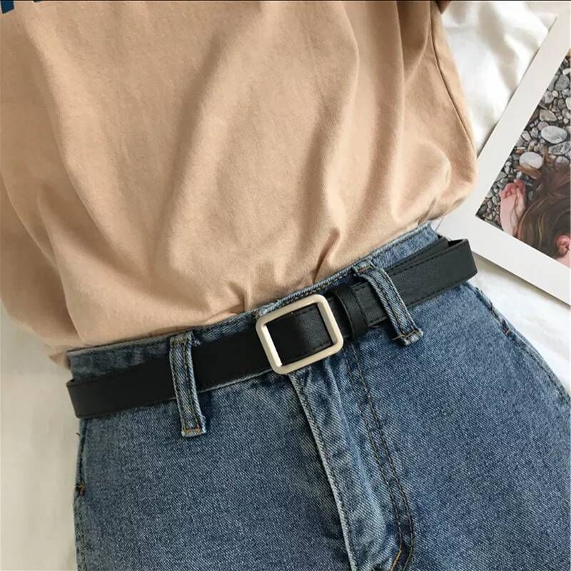 意尔康无孔方扣女士皮带男女百搭简约韩版复古时尚牛仔裤带港风学