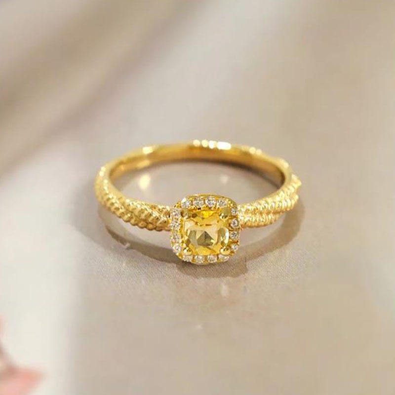 悦色小方糖戒指女小众设计高级感食指戒925纯银黄金色时尚