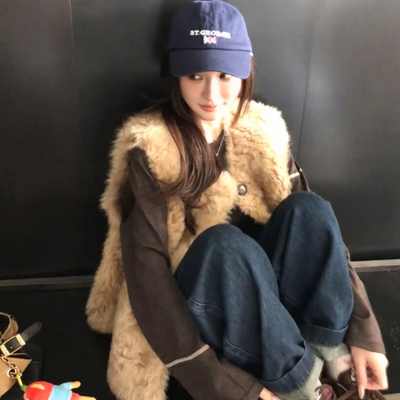 仿羊羔毛中长款欧尼马甲