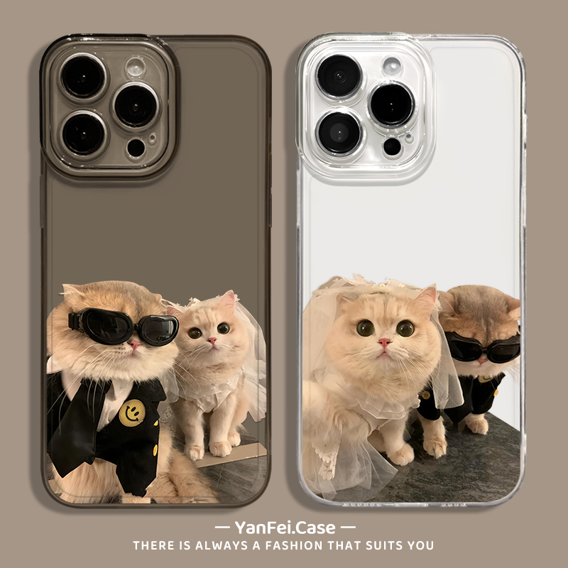结婚猫咪适用苹果16pro手机壳iPhone15promax情侣13小众14pro透明14新款12趣味xs新款e搞怪8plus订婚17保护套