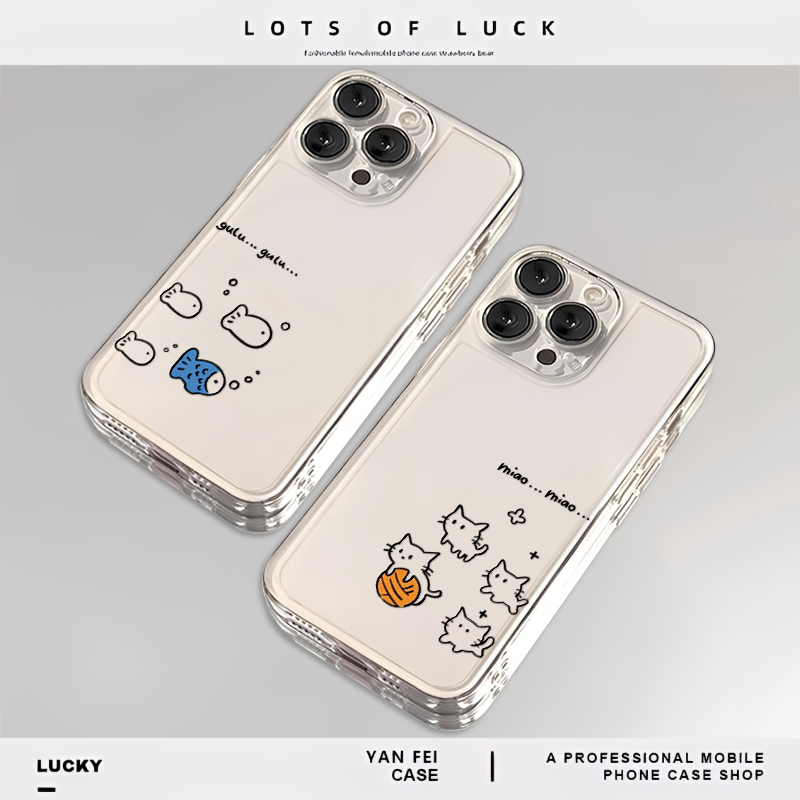 猫咪小鱼适用苹果16pro手机壳iphone13promax透明12小众简约15华为mate70新款pura70小米14情侣17任意机型k90