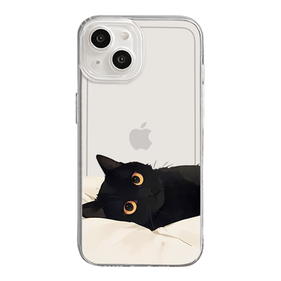 卡通黑猫情侣透明透黑手机壳