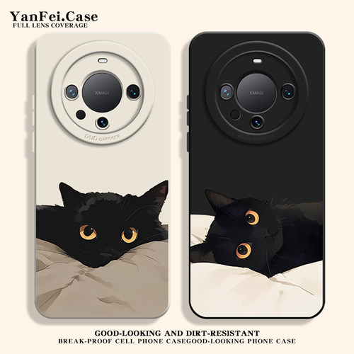 黑猫适用华为mate60pro手机壳mt50小猫80荣耀x50小众简约x60pro液态6硅胶magic8魅特7猫猫x70猫咪mata70情侣