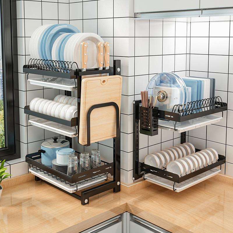 厨房置物架不锈钢台面碗碟架沥水架晾碗碟收纳盒家用