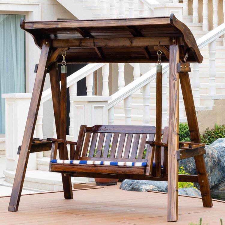 户外秋千吊椅家用室内阳台吊床椅室外庭院实木休闲荡秋千双人摇s^