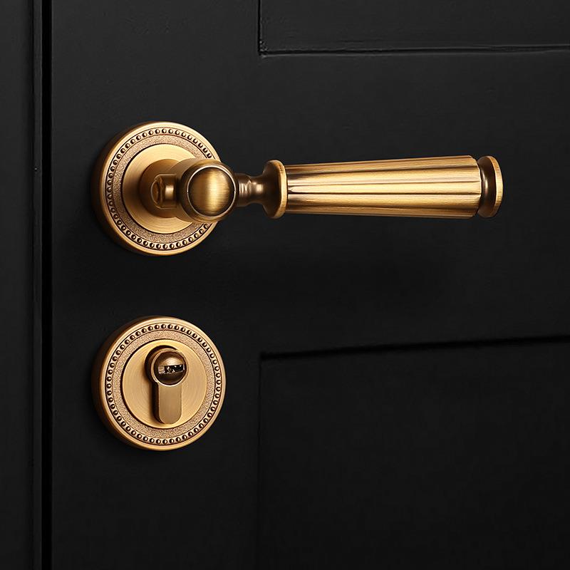 法式黄古铜门锁室内卧室房间复古门把手美式静音磁吸门锁