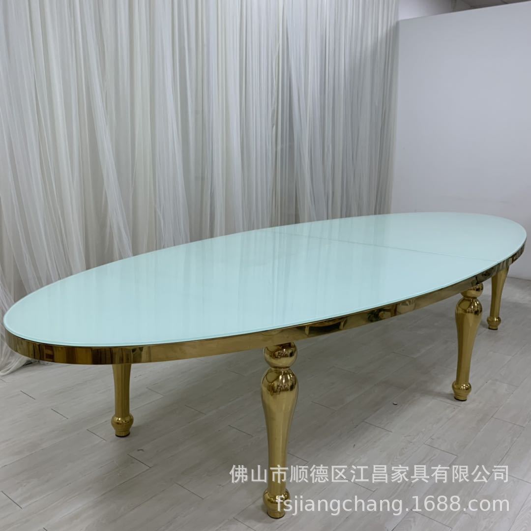 不锈钢钛金婚庆椭圆餐桌