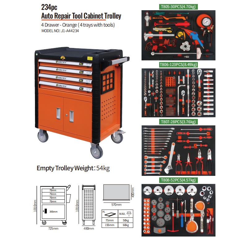 热销234件大套工具，配套大型工具车，方便使用