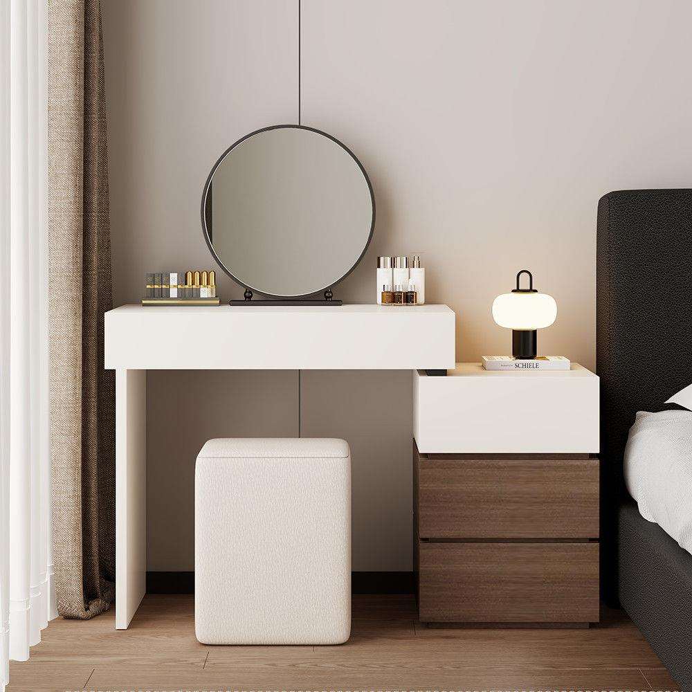 新款全实木简约风梳妆台小户型窄小出租屋斗柜一体中式卧室化妆桌