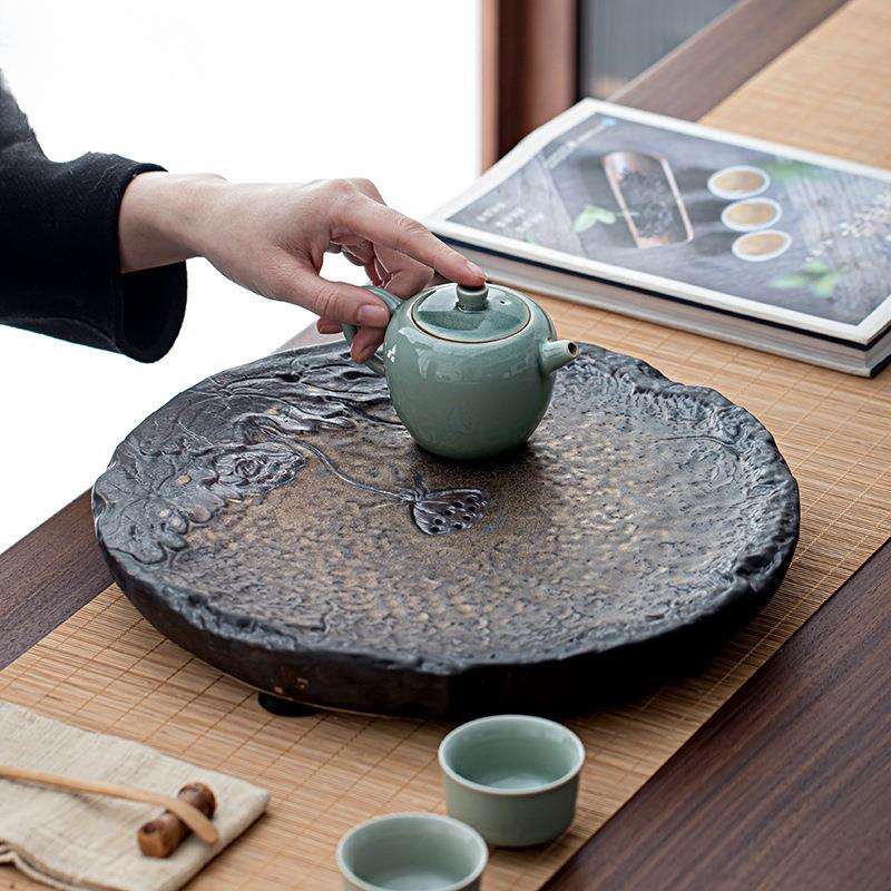 茶盘轻奢干泡台家用阳台客厅陶瓷储水盘茶海日式简约复古中式会客