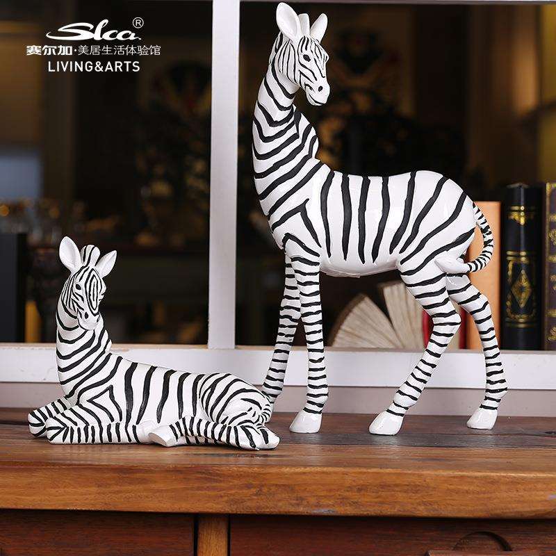 直销创意仿古大小款超萌条纹马家居摆件动物树脂工艺品
