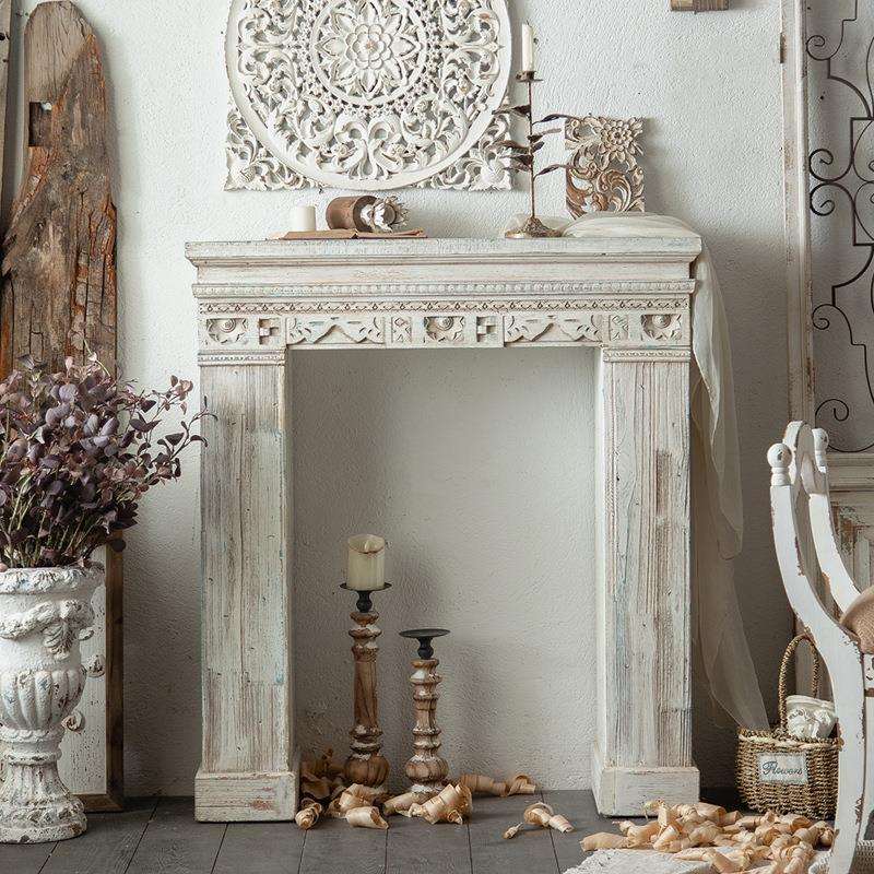 美式复古木质壁炉架民宿门厅玄关台置物架入户条案墙面橱窗陈列