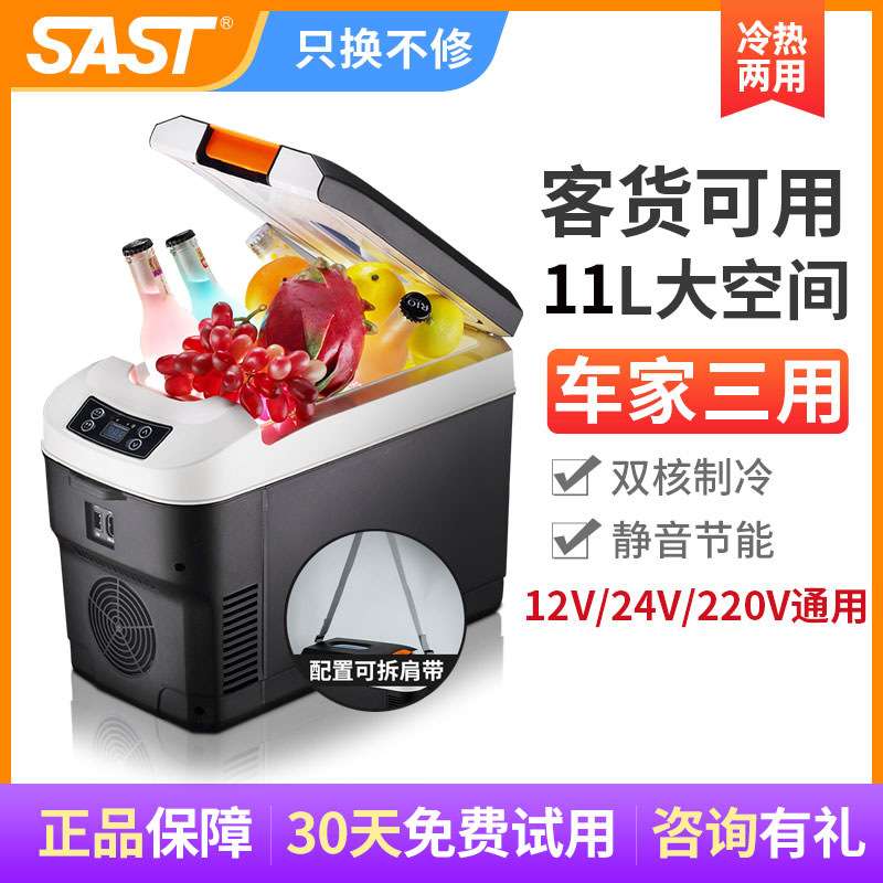 SAST车载冰箱车家两用12V/220V汽车冷藏箱移动小冰箱卧式11L