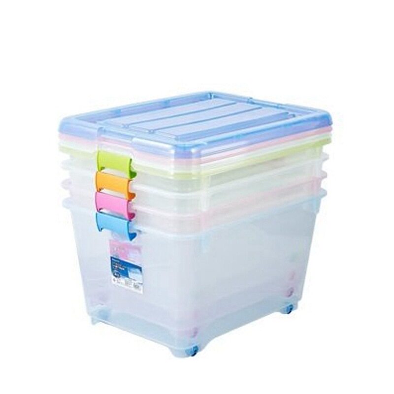 大号塑料收纳箱整理箱子储物箱衣物储藏盒透明带盖有滑轮2825田园