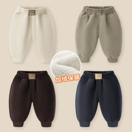 婴儿加绒保暖羊羔绒长裤