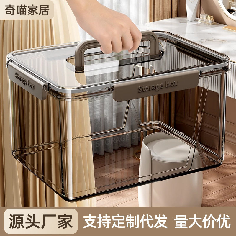 透明手提收纳箱家用带盖防尘衣服收纳整理箱多功能零食玩具储物箱