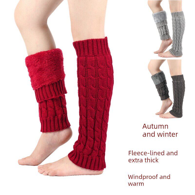 秋冬款护小腿套加绒加厚款护膝关节毛线宽松堆堆袜防寒保暖老寒腿