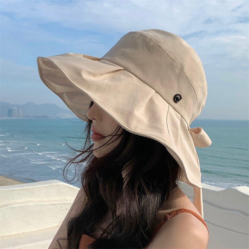 爆款帽子女夏纯色渔夫帽可折叠防