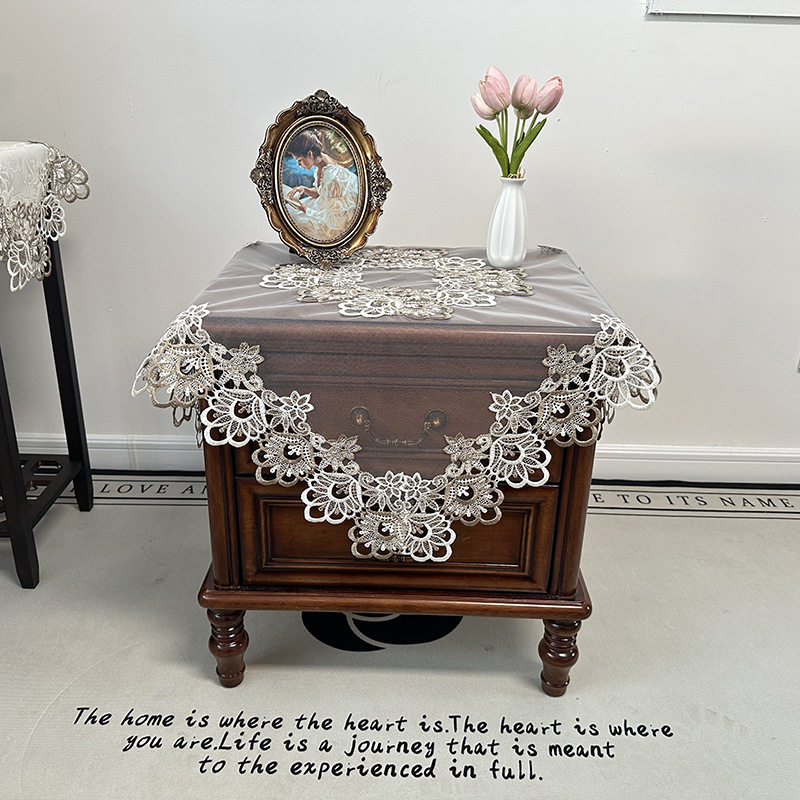 蕾丝镂空欧式床头柜盖巾高级感简约电视机洗衣机冰箱防尘盖布