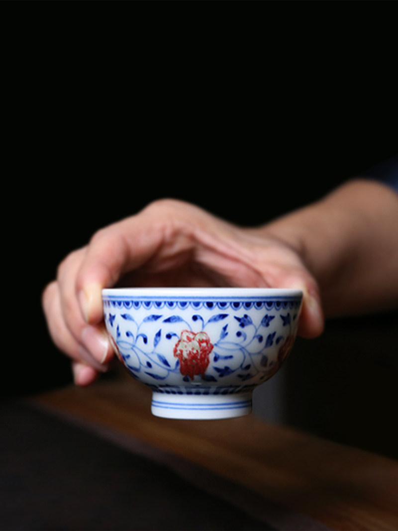 主人杯景德镇纯手工陶瓷青花釉里红单杯高端茶器功夫品茗单杯茶杯