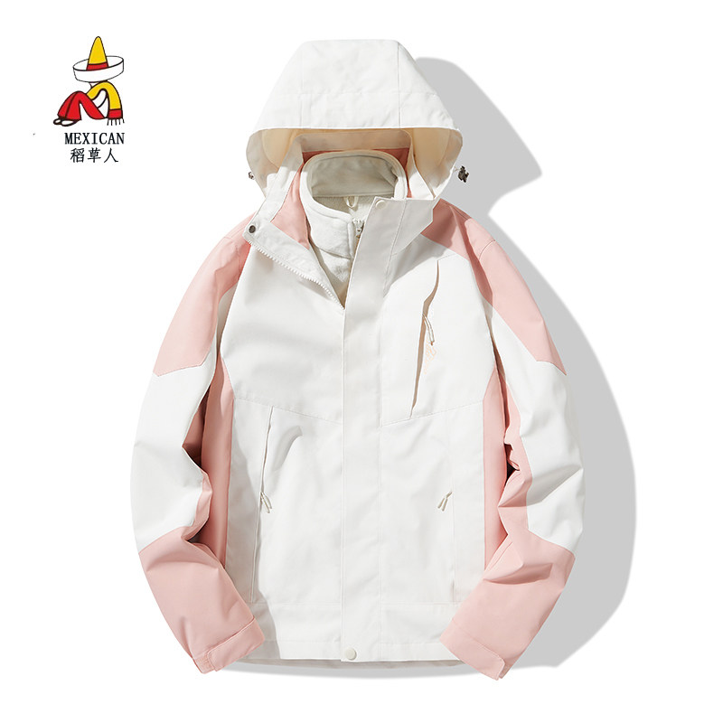 稻草人冲锋衣外套女三合一2024秋冬季新款加绒加厚防风防水登山服