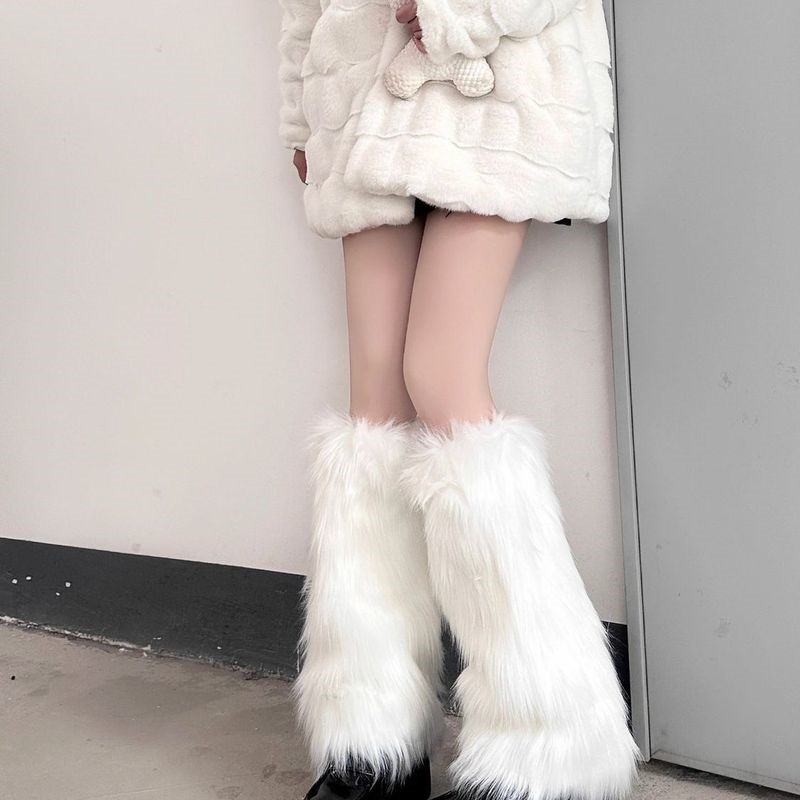 袜套腿保暖美拉德仿皮草秋冬堆堆毛绒毛毛袜套辣妹y2k亚文化毛毛