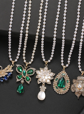 新款百搭猫眼石大气毛衣链女个性吊坠时尚长款项链衣服秋冬配饰品