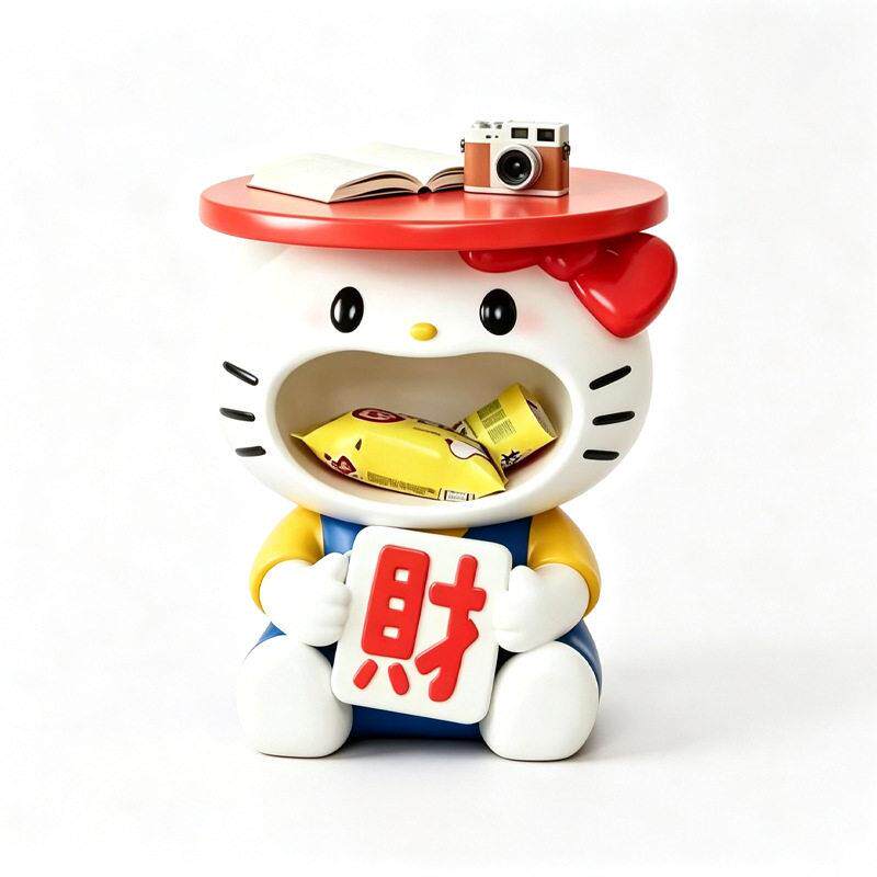 HelloKitty招财边几摆件可爱卡通收纳茶几客厅卧室零食收纳存钱