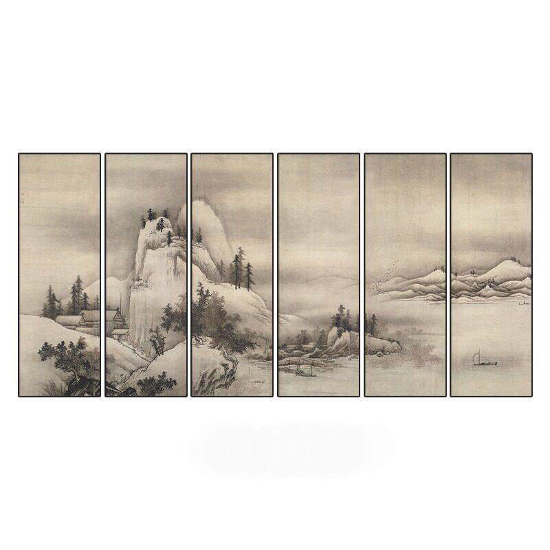 新中式装饰画酒店大堂别墅背景墙多联挂画竖版会客室精装山水壁画