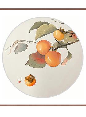 事事如意内圆外方卡纸画入户玄关画高级感茶室餐厅水墨花鸟禅意画